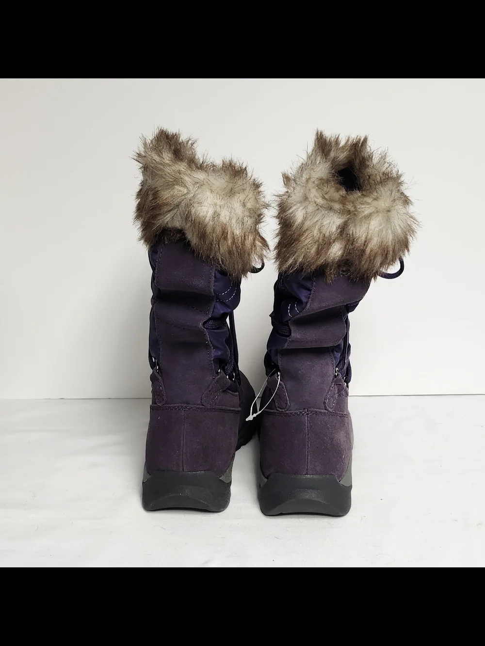 Lands' End Woman Suede Lace up Winter Boots Purple Color Faux Trim Size 6 1/2